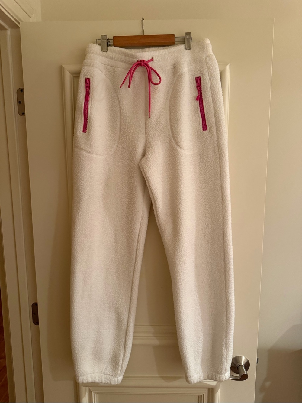 Year of Ours White Fleece Joggers with Pink Accents